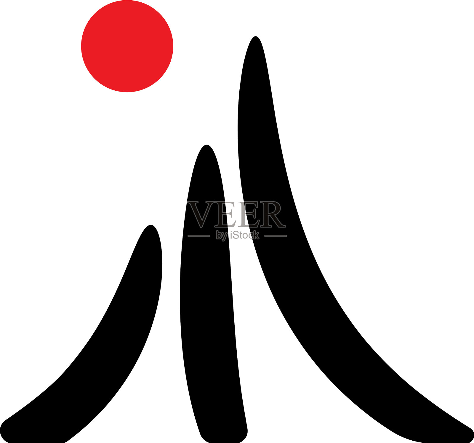 简单的山标志设计从线太阳创造插画图片素材