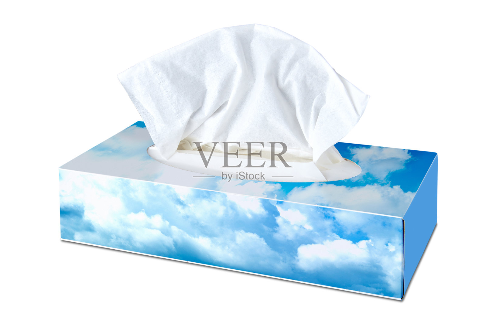 化妆品纸巾盒中的空白组织，插图为多云的天空照片摄影图片