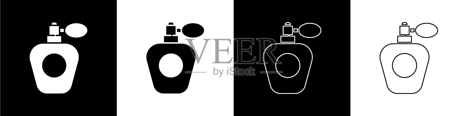 设置香水图标隔离在黑色和白色图标素材