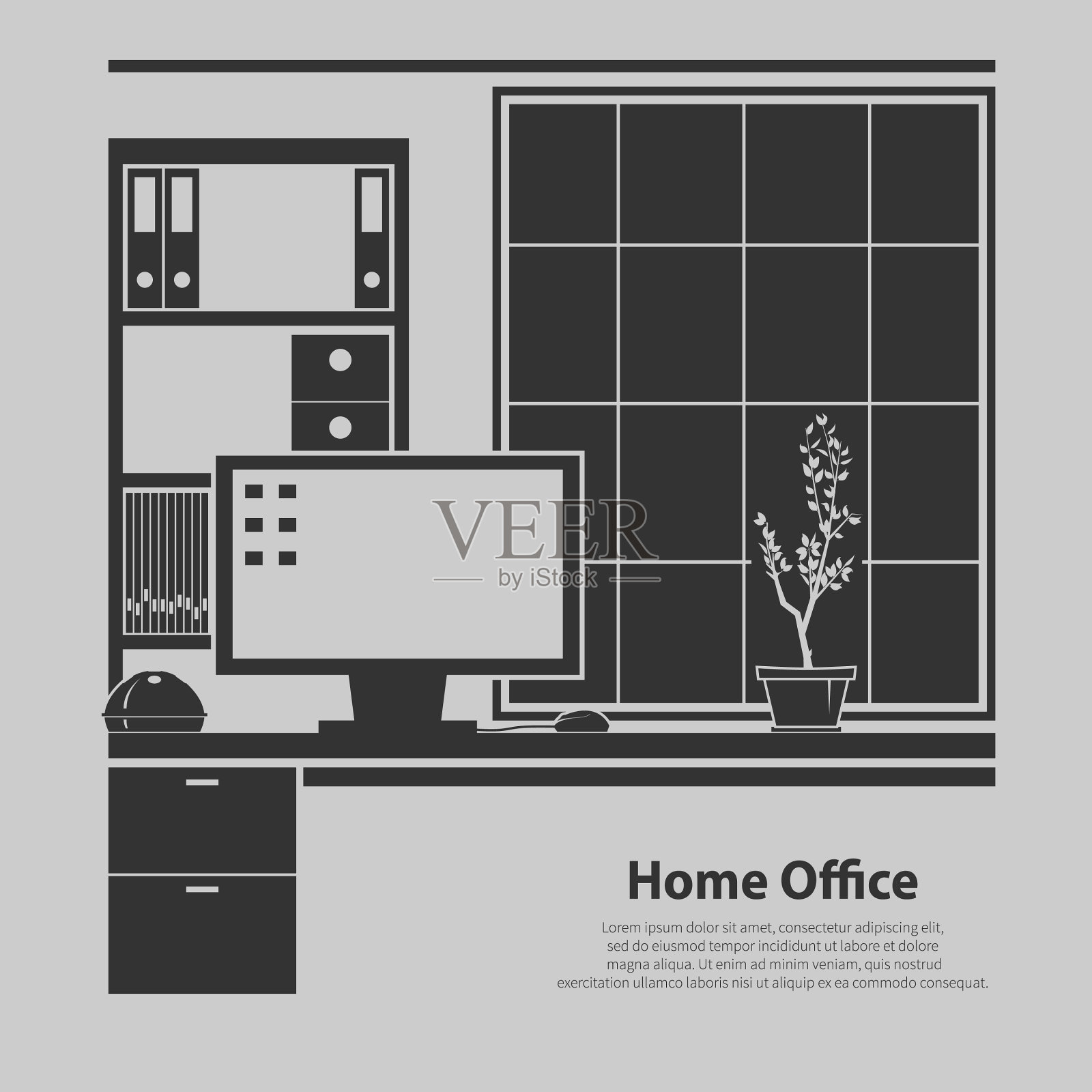 家庭办公室内部插画图片素材