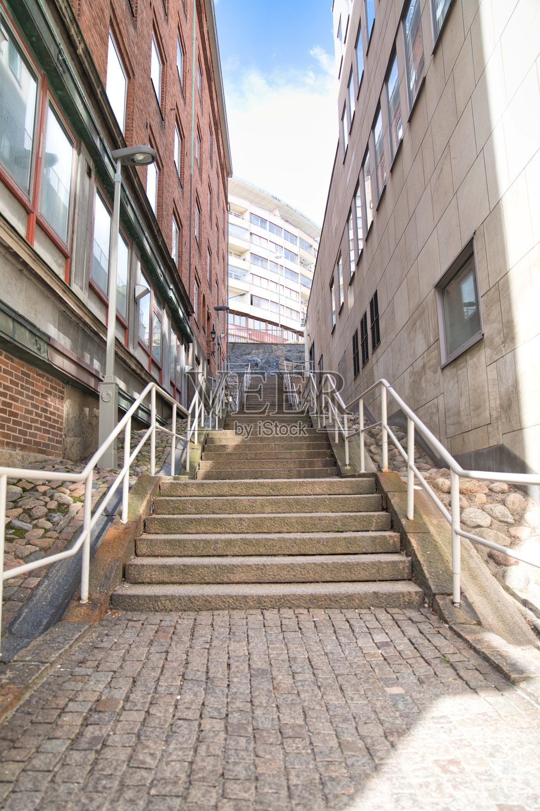 哥德堡市后街的楼梯照片摄影图片