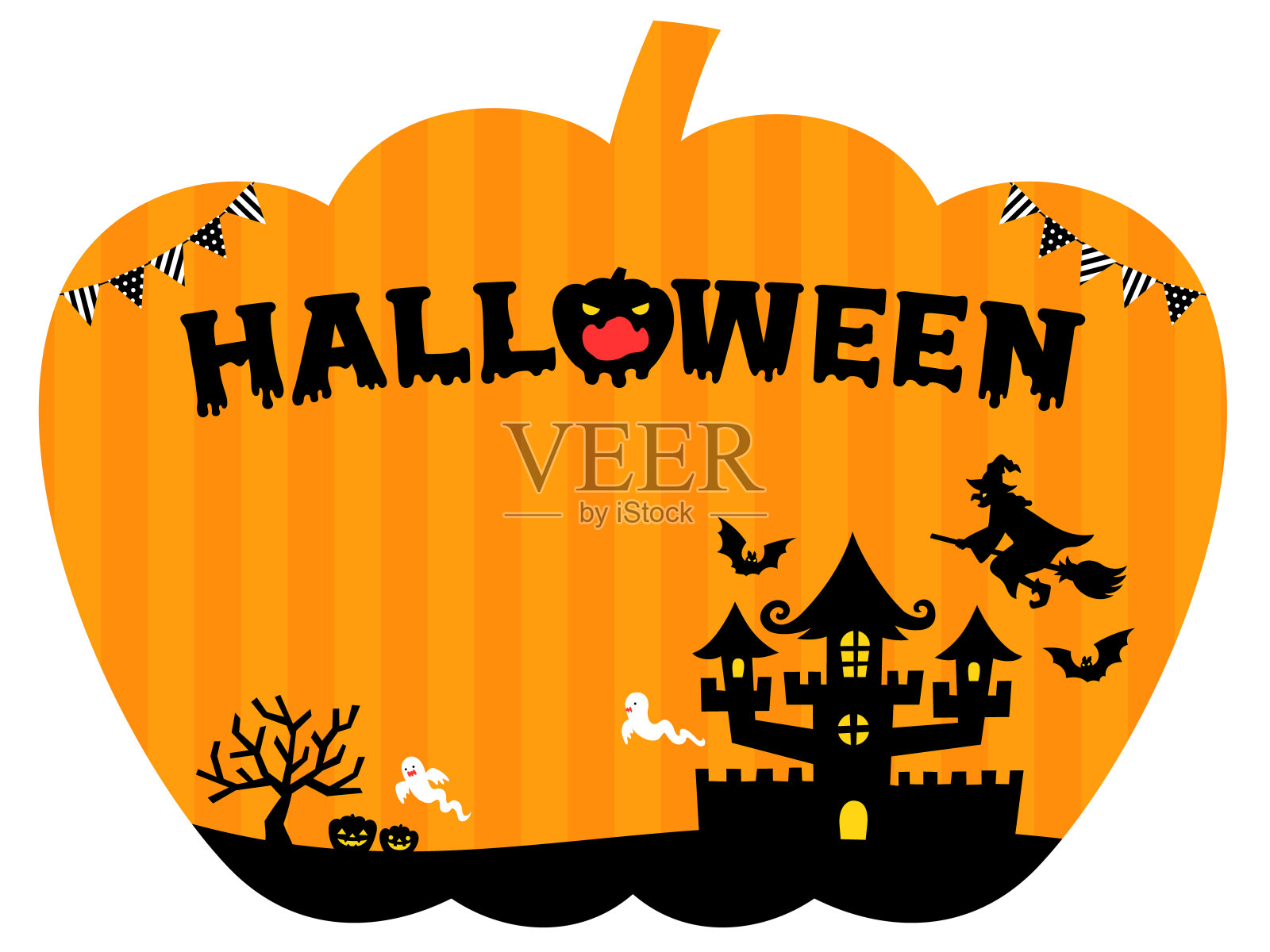 万圣节剪影背景在南瓜形状的框架插图插画图片素材