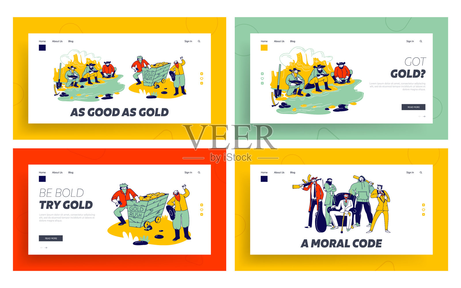 淘金热和黑手党乐队登陆页面模板插画图片素材