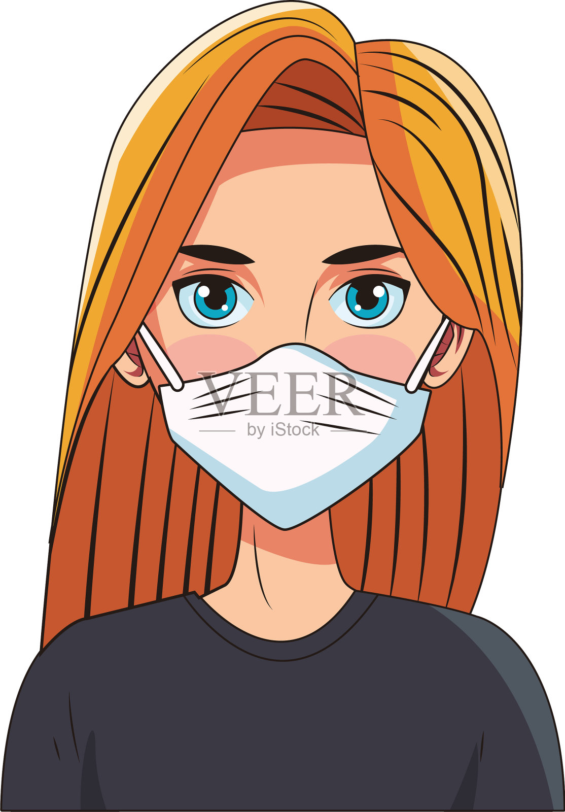 女人用面具的头像插画图片素材