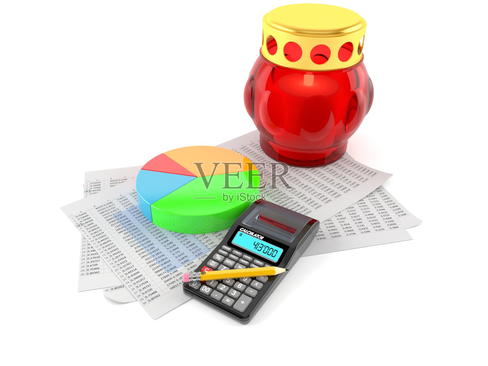 带文件和计算器的灯光照片摄影图片