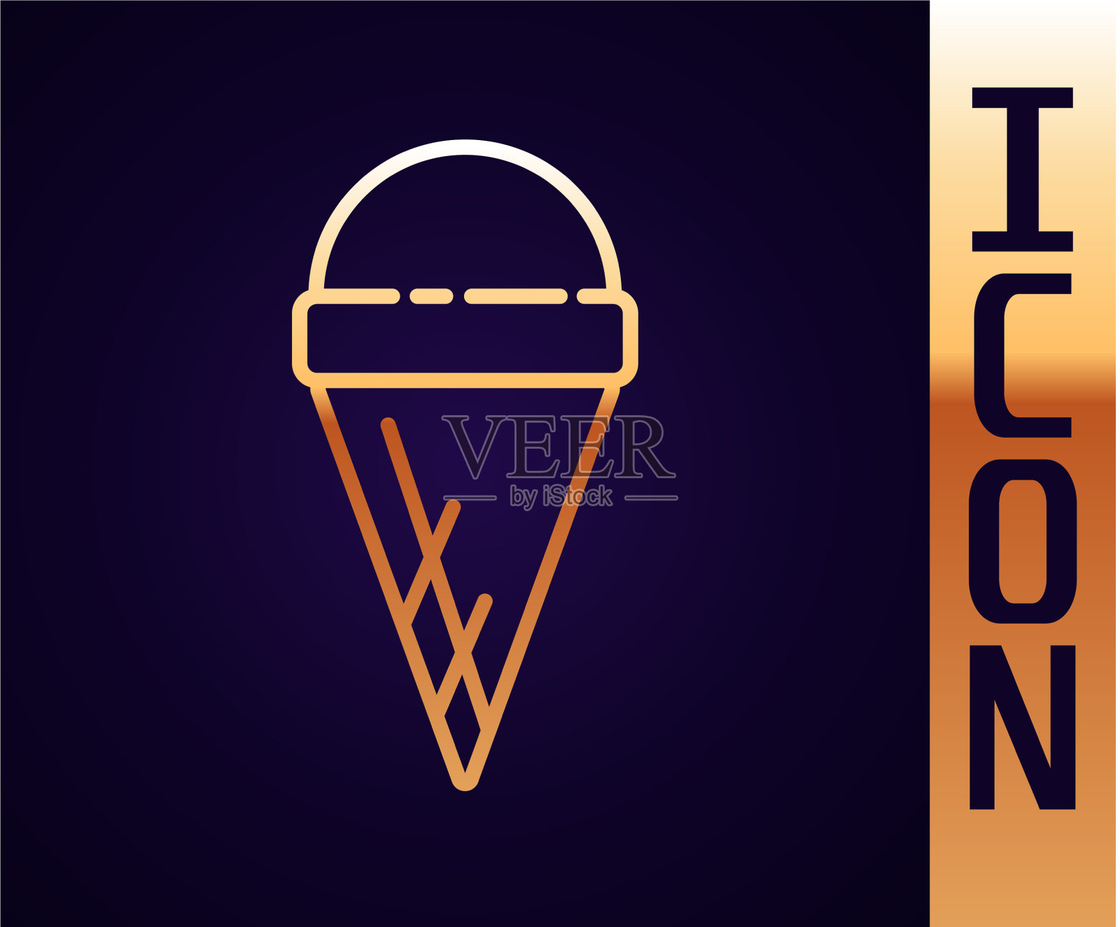 金线冰淇淋在华夫蛋筒图标孤立插画图片素材