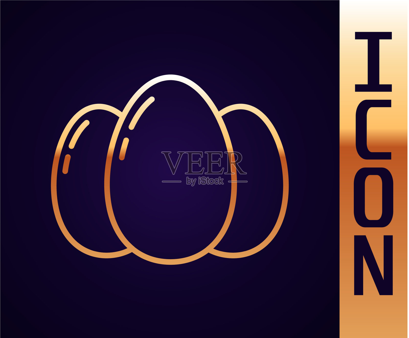 黄金线复活节彩蛋图标孤立在黑色插画图片素材