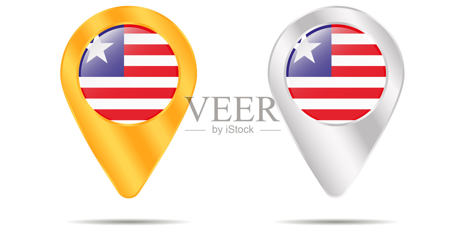 地图大头针与国旗利比里亚在白色插画图片素材