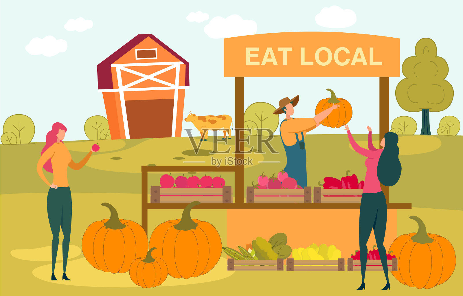 吃乡下农场的当地产品插画图片素材