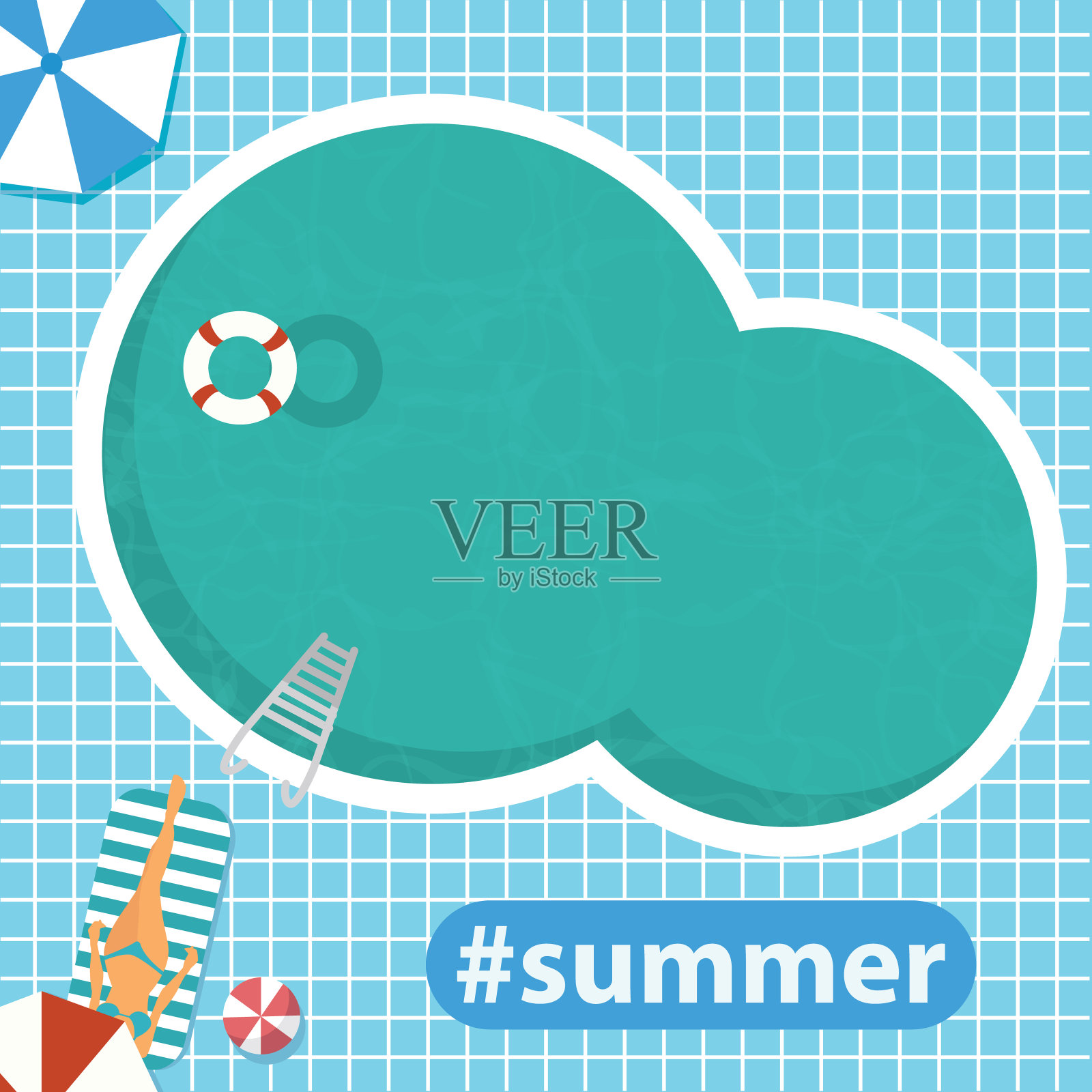 你好,夏天。游泳池。夏日泳池派对邀请函设计元素图片