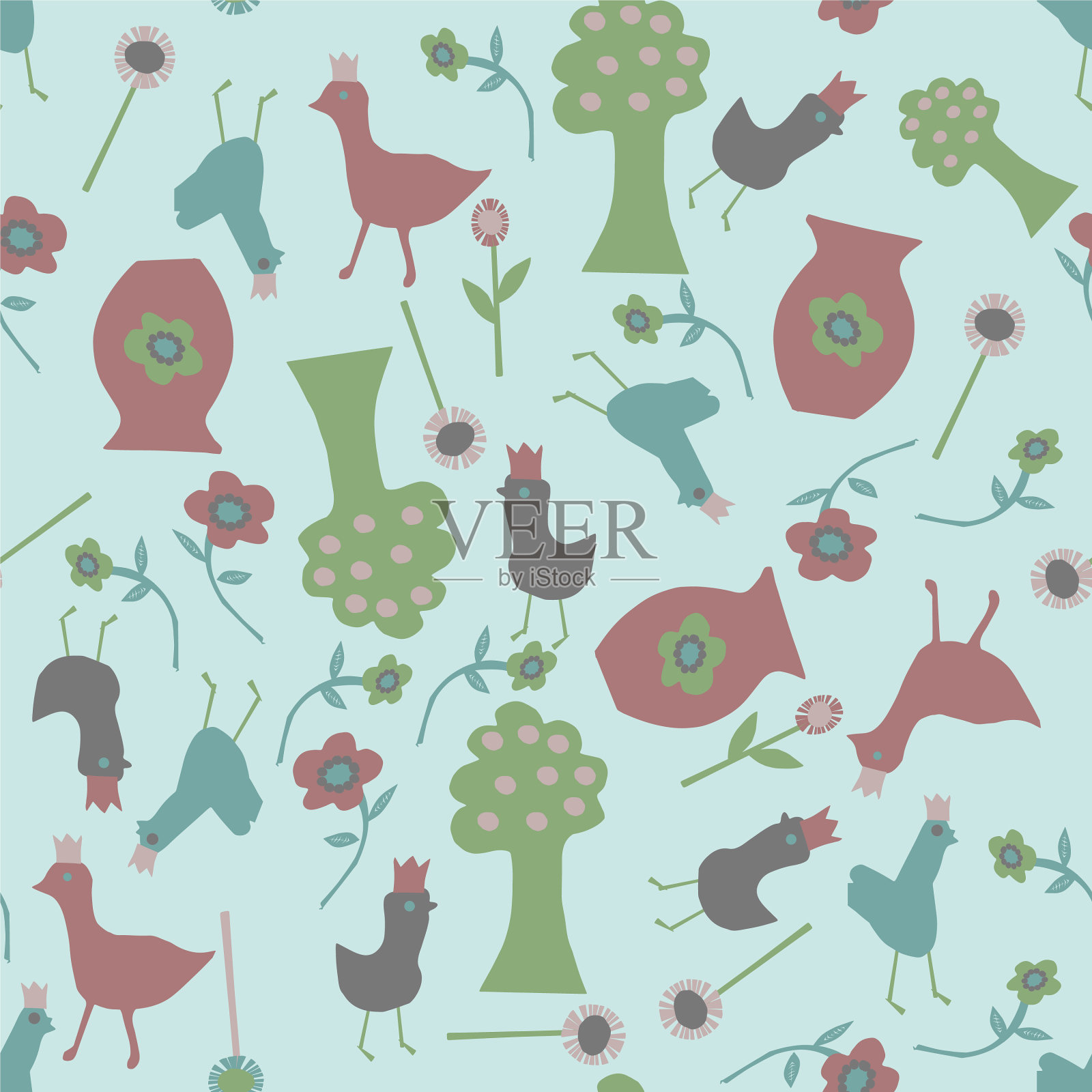 复古颜色裁剪重复图案印花插画图片素材