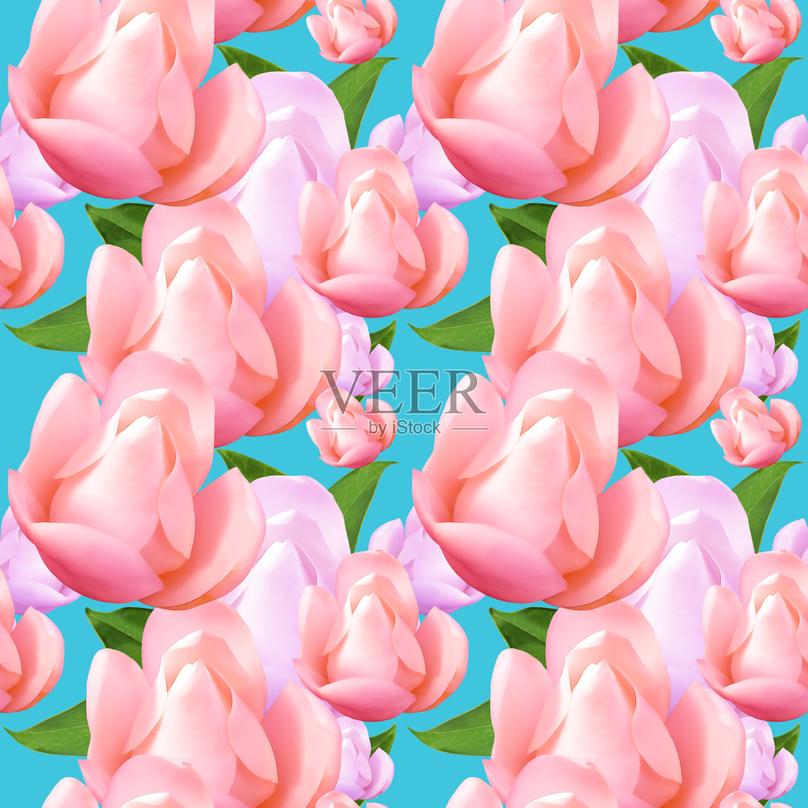 木兰。插图，花的纹理。用于连续复制的无缝模式。花卉背景，照片拼贴为纺织品，棉布面料。用于墙纸，封面插画图片素材