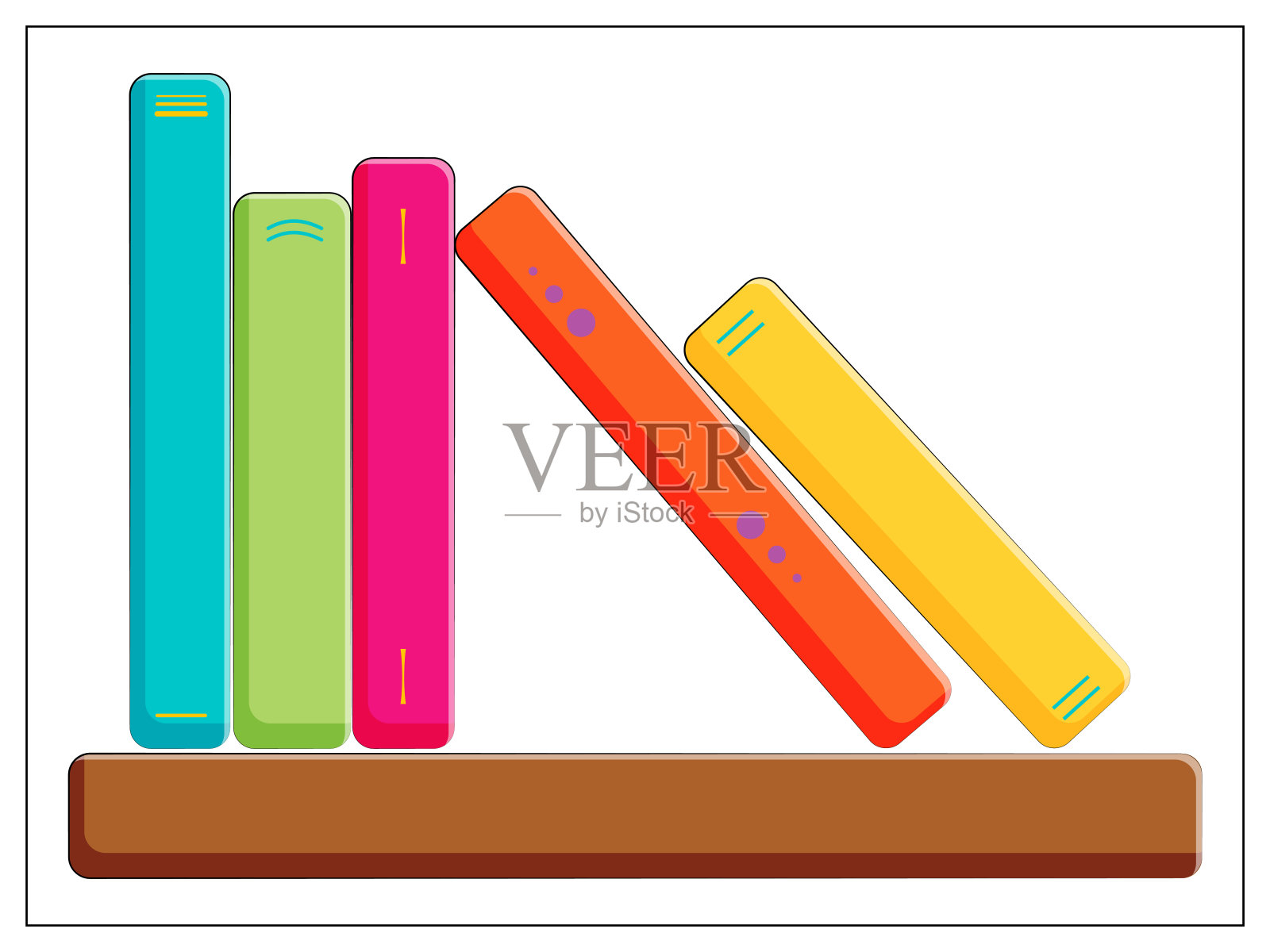 向量书架图标。矢量平面插图的书架与不同的书籍为网页设计，标志，图标，应用程序，UI插画图片素材