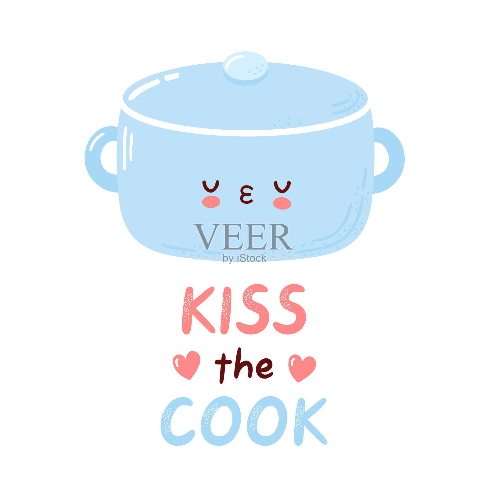可爱的煮锅角色。亲吻厨师卡片设计元素图片