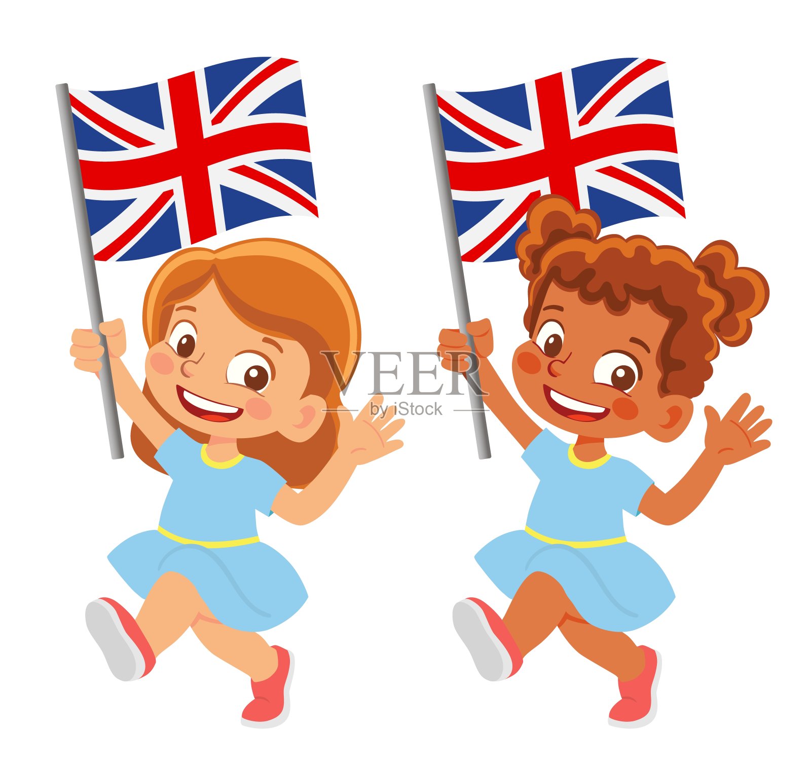 拿着英国国旗的孩子插画图片素材