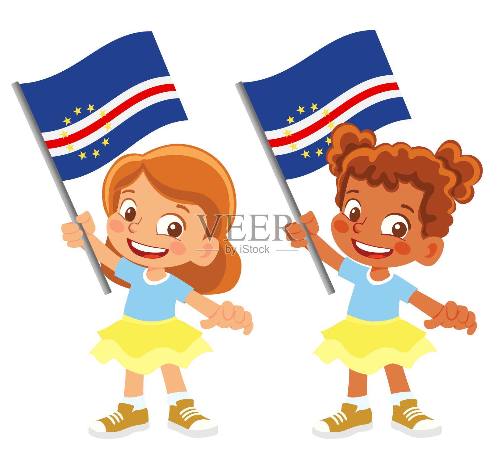 孩子举着佛得角国旗插画图片素材