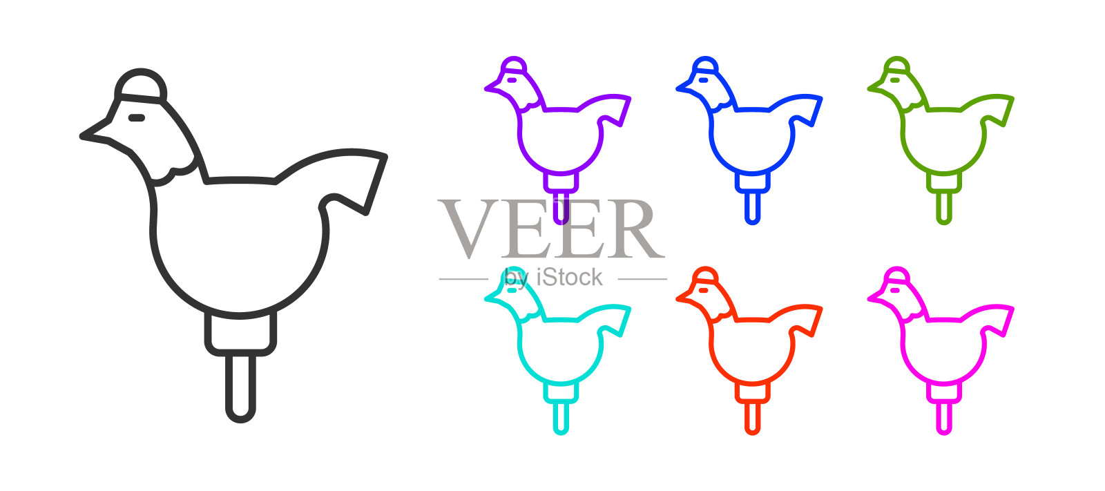 糖果小公鸡棒棒糖图标孤立在白色背景上。设置图标丰富多彩。向量插画图片素材