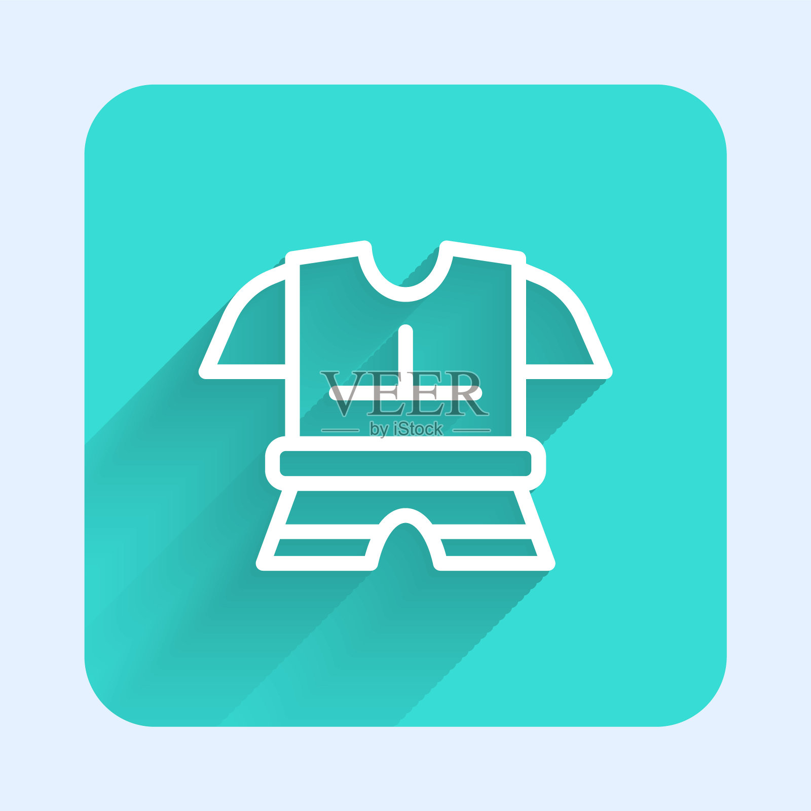 白线体甲图标与长阴影隔离。绿色广场按钮。向量插画图片素材