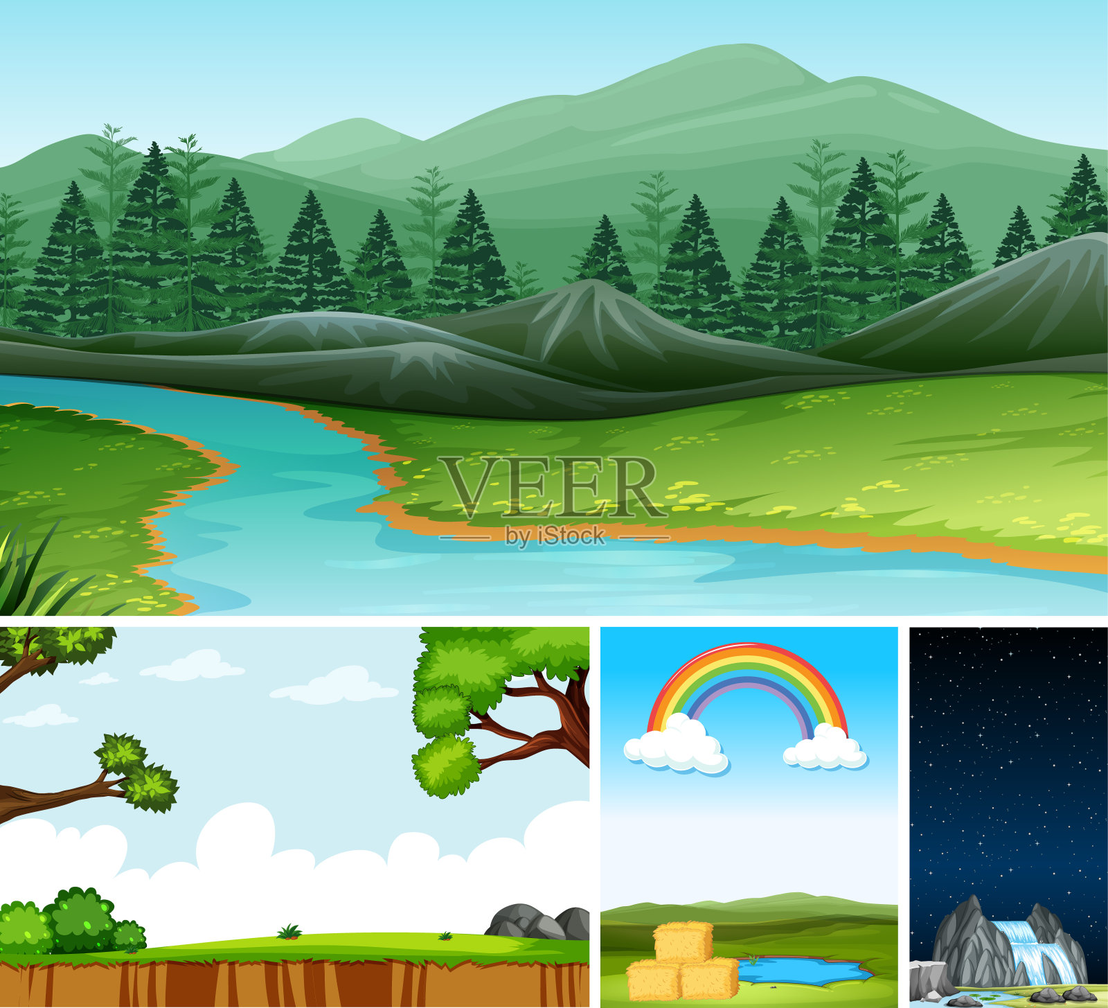 四个不同的场景插画图片素材