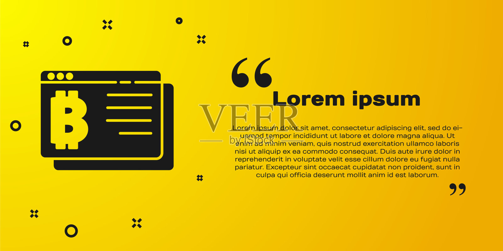 比特币图标孤立在黄色背景上。物理一些硬币。基于区块链安全加密货币。向量设计模板素材