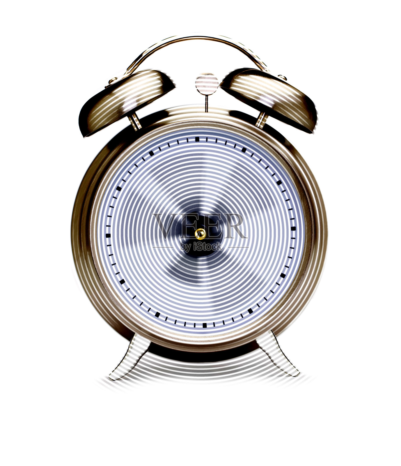 手动旋转闹钟:白色背景和雕刻，刮板技术照片摄影图片