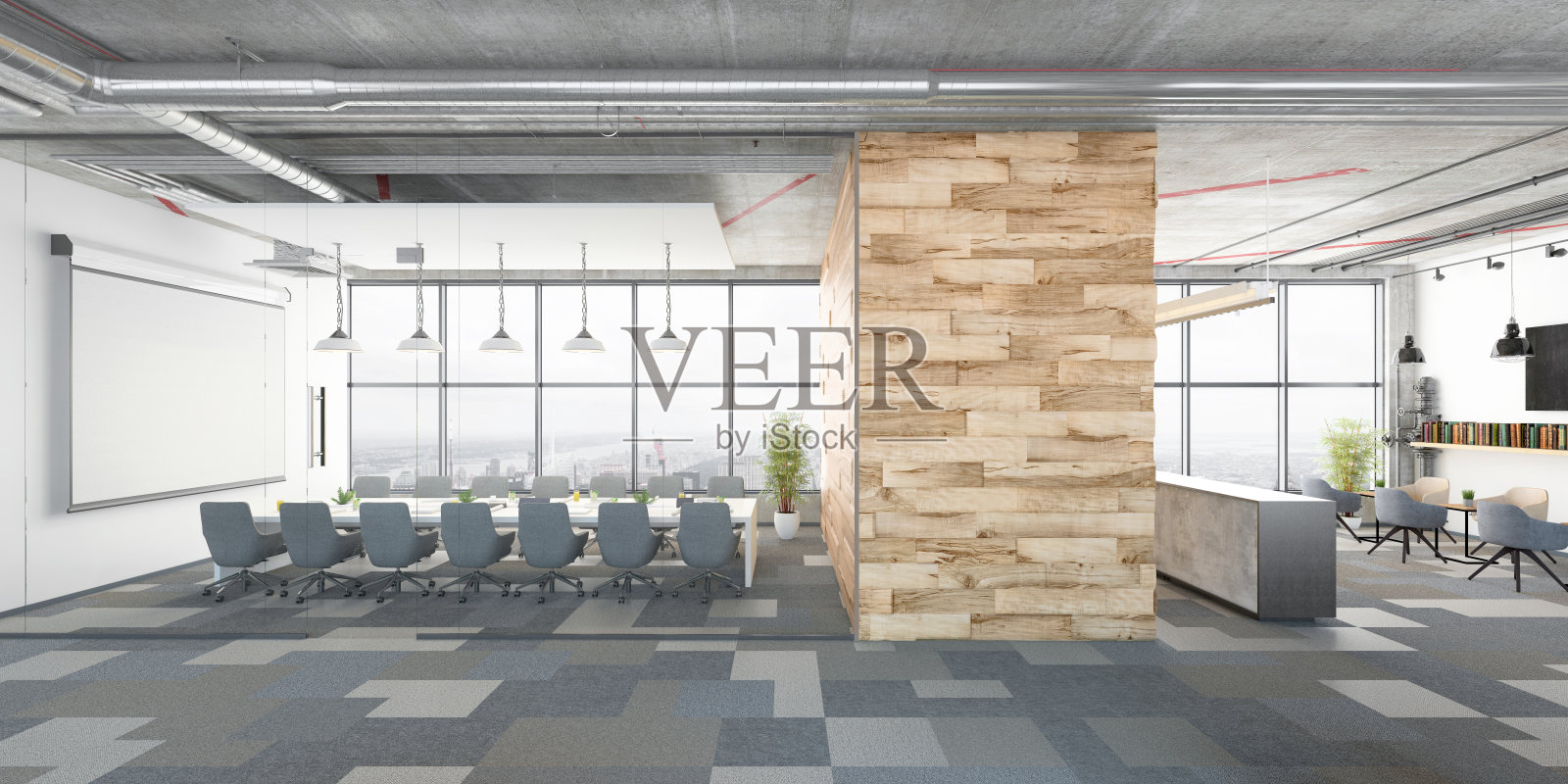 现代开放式办公室内部照片摄影图片