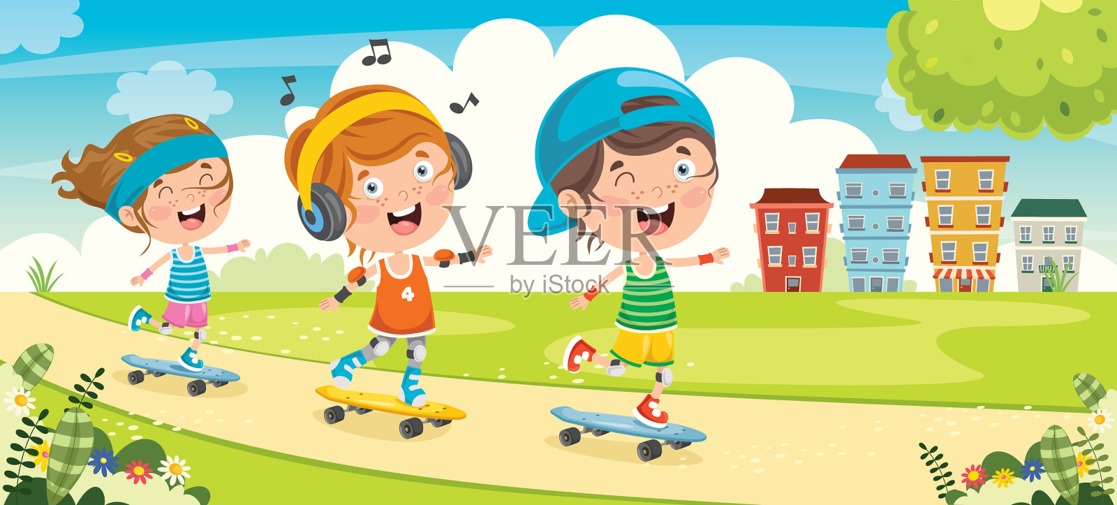 儿童滑板外插画图片素材