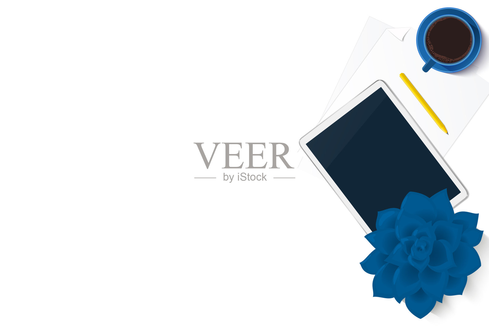 工作场所办公桌顶视图模板呆在家里的概念插画图片素材