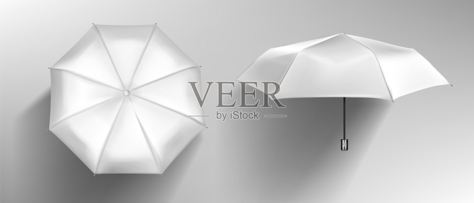 现实的白色伞正面和顶视图插画图片素材