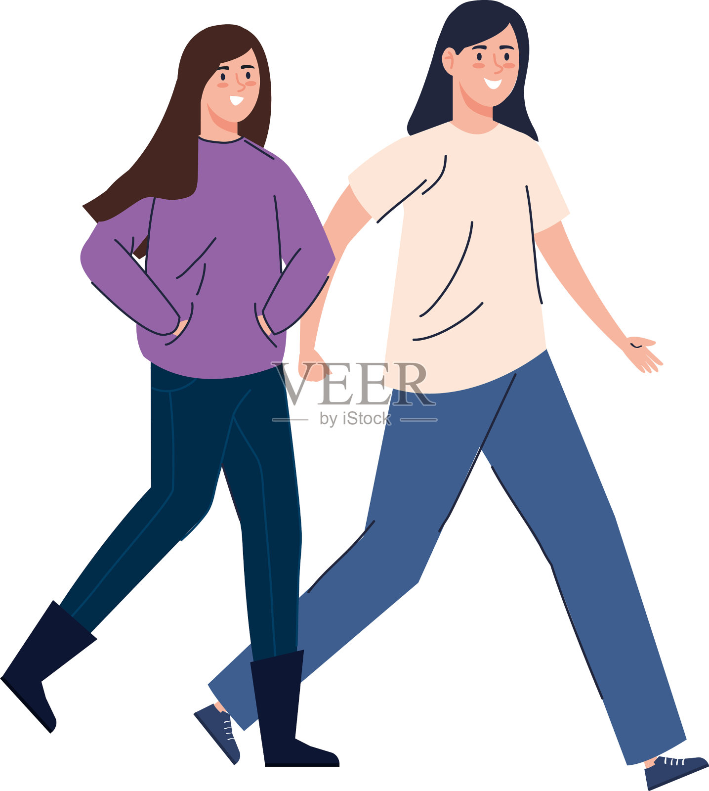 美丽的女人行走孤立的图标设计元素图片