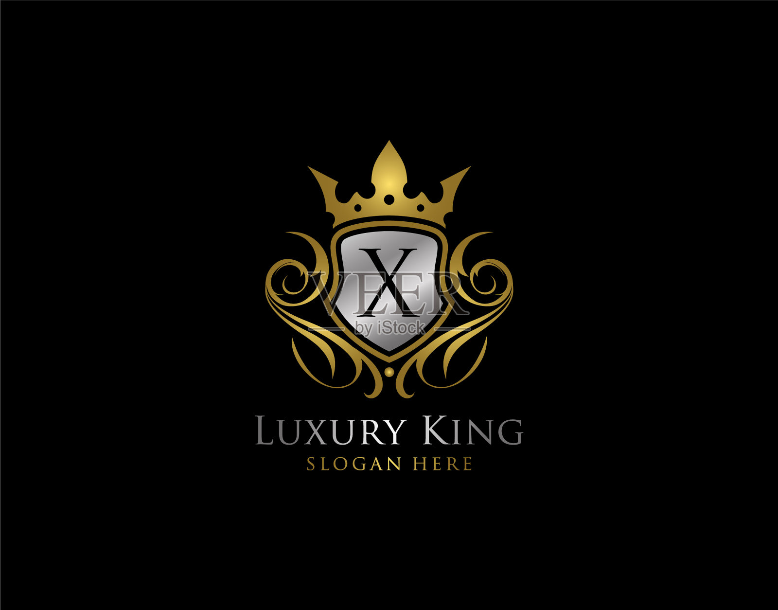 奢华盾x字母金标志x经典金插画图片素材