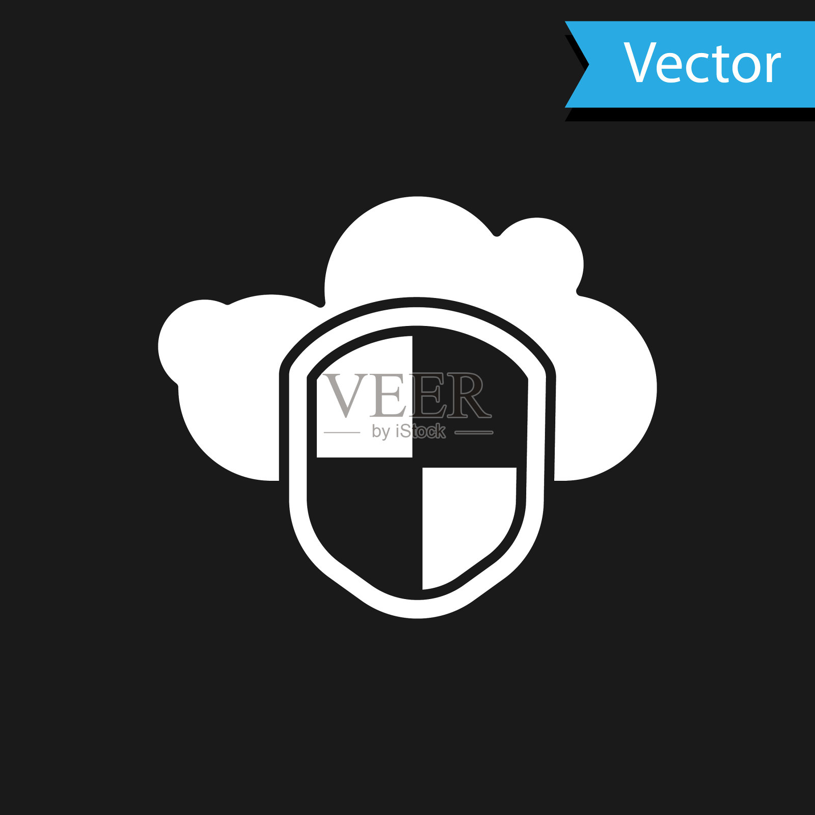白色的云和盾牌图标孤立在黑色插画图片素材