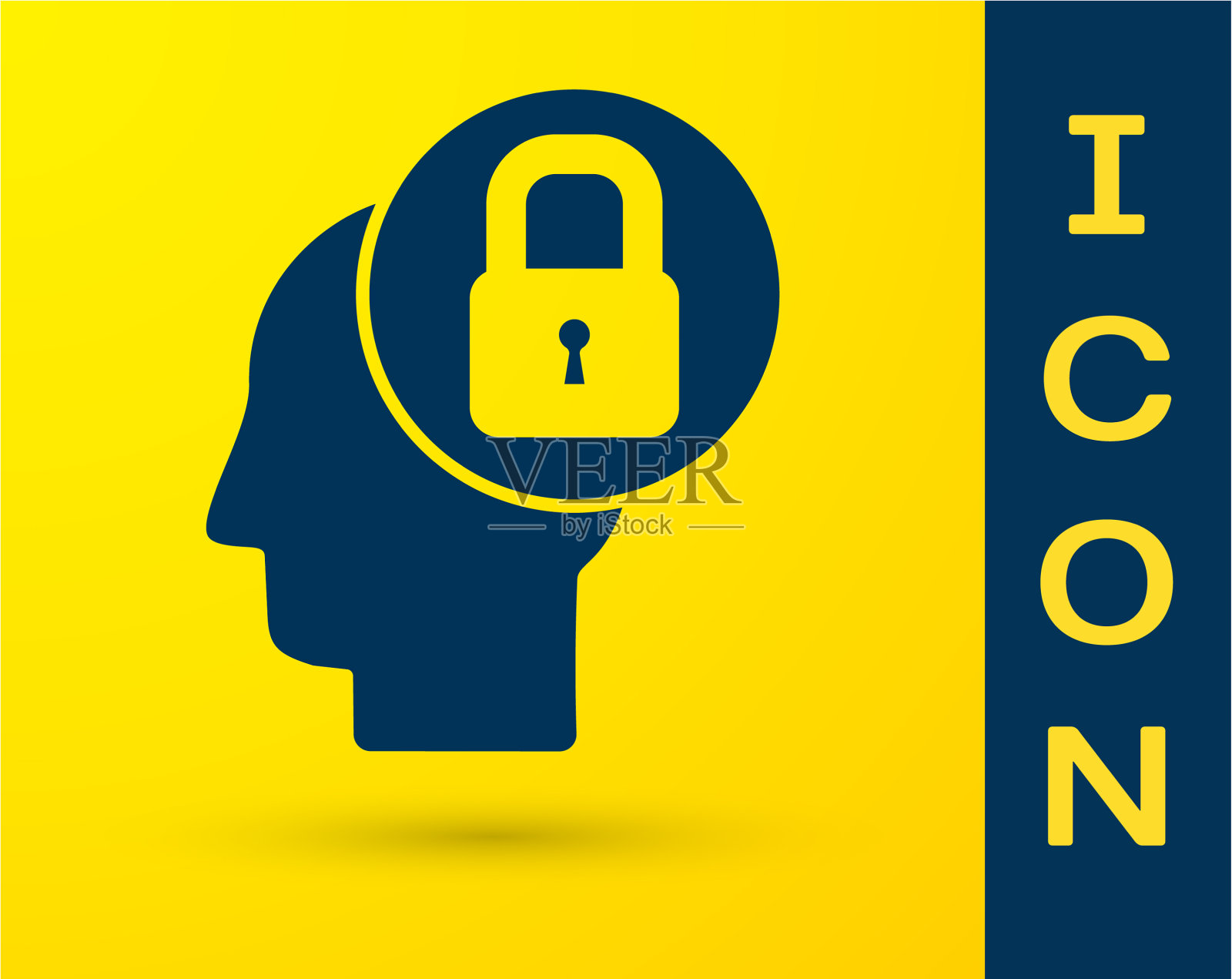 蓝色人头与锁定图标隔离在黄色上插画图片素材