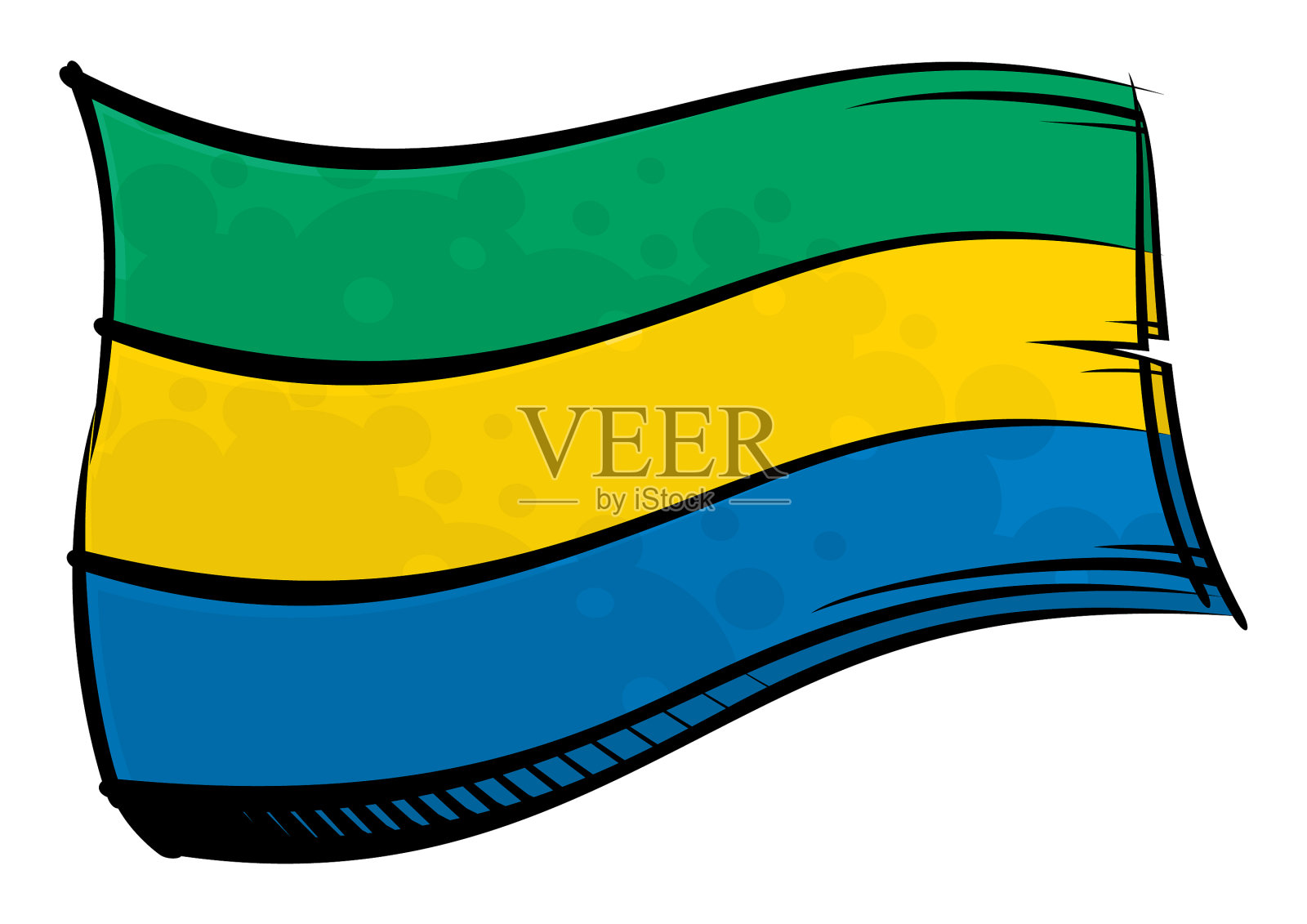 彩绘的加蓬旗帜在风中飘扬插画图片素材