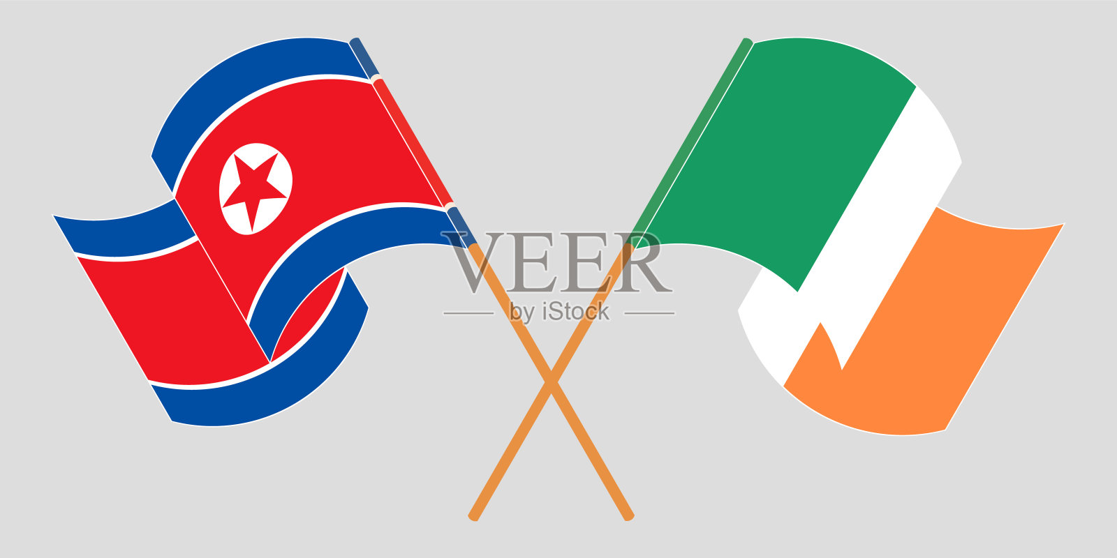 朝鲜和爱尔兰的国旗交叉挥舞插画图片素材