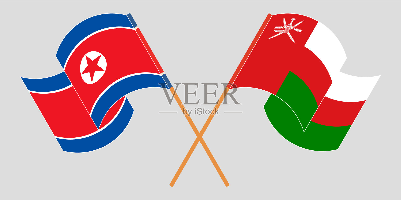 挥舞着朝鲜和阿曼的国旗插画图片素材