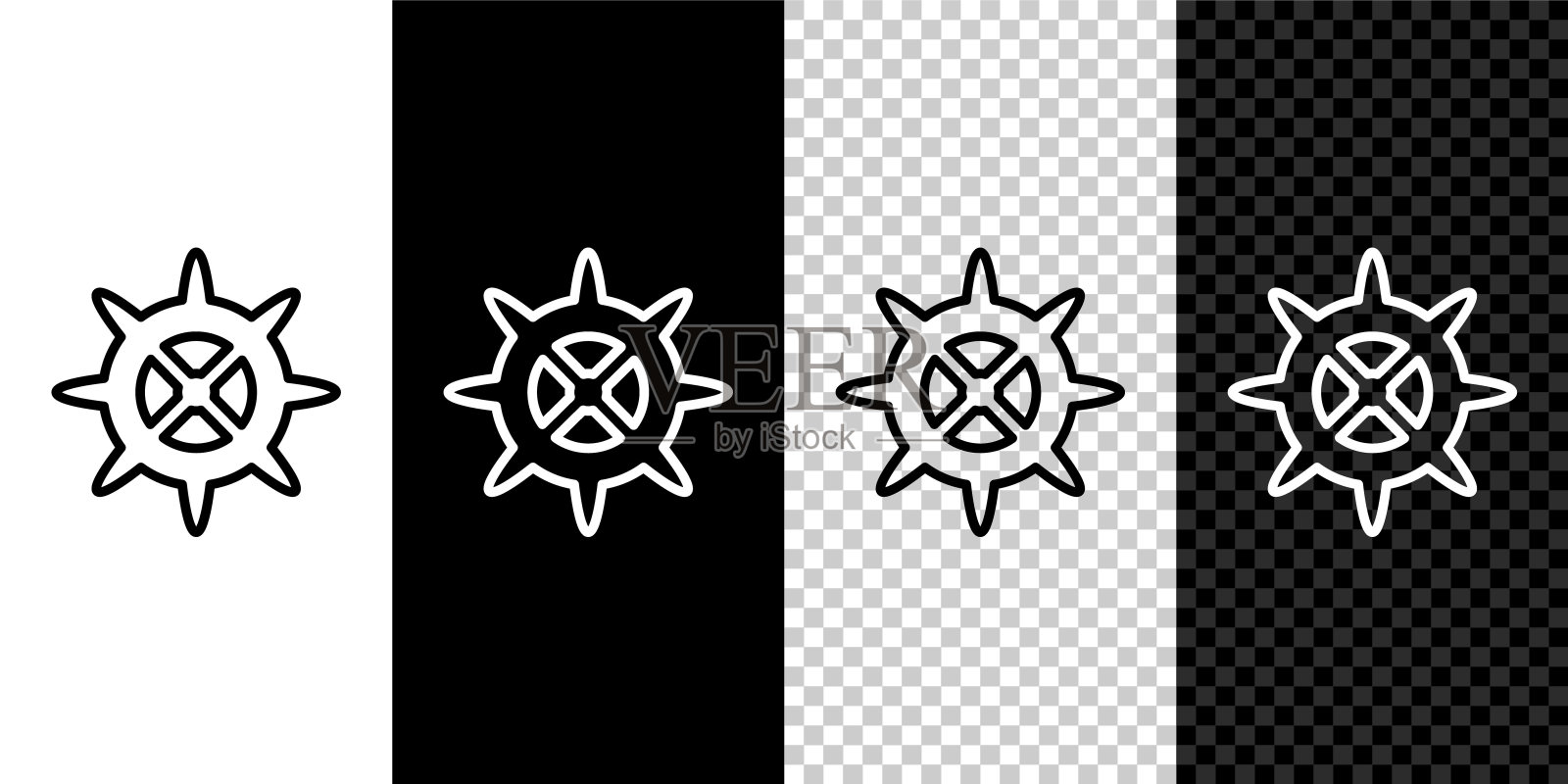 设置线自行车链轮曲柄图标隔离在黑色和白色背景。向量插画图片素材