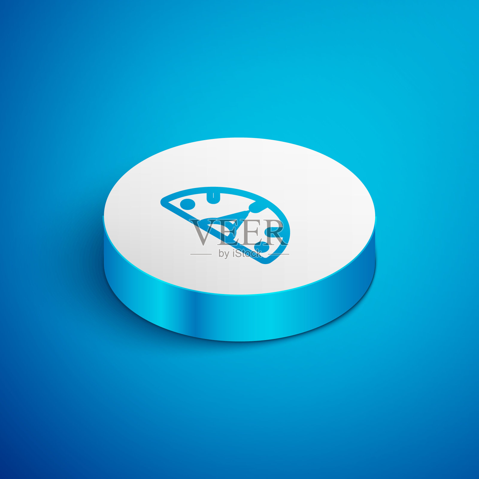 等距线速度计图标隔离在蓝色背景上。白色圆圈按钮。向量设计元素图片