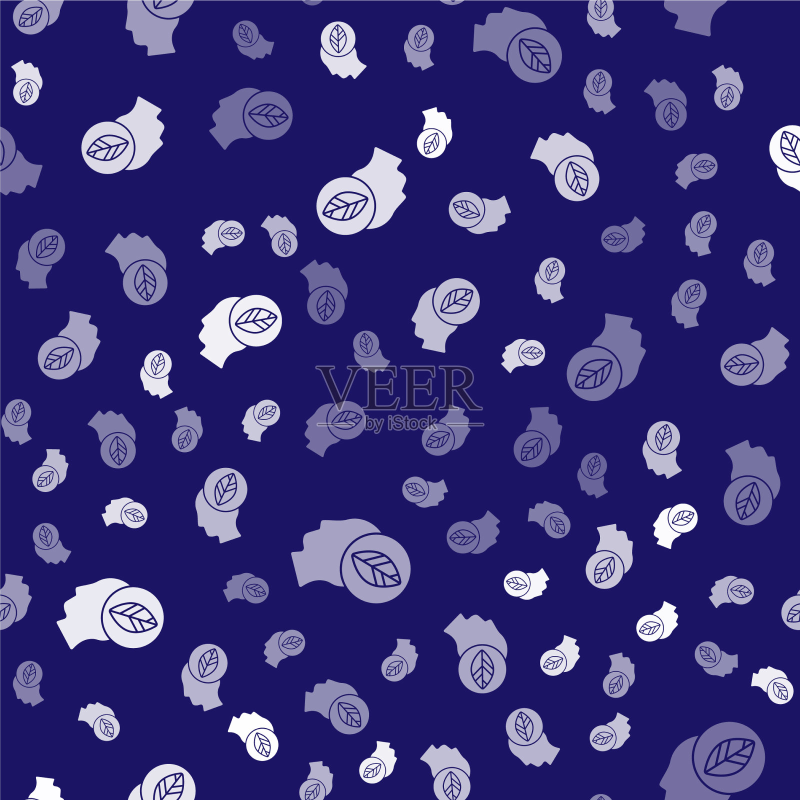 白色人体头部与叶子内图标孤立插画图片素材