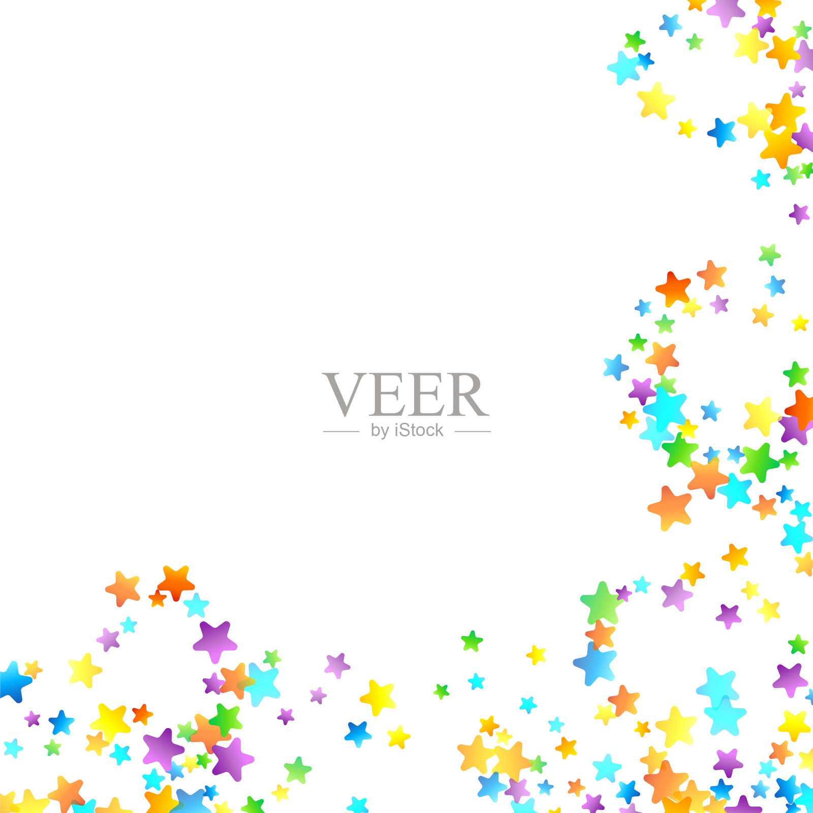 彩虹喜庆五彩缤纷，星光飘洒插画图片素材