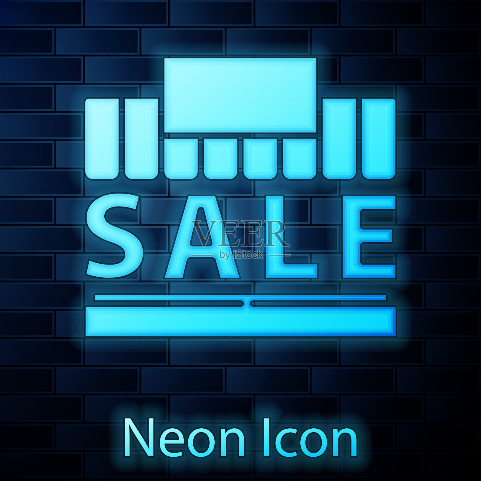 霓虹灯购物大楼或市场商店图标素材