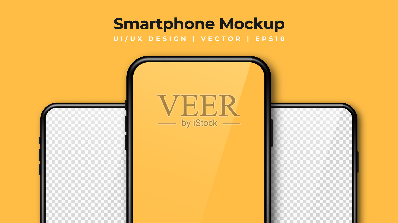 逼真的手机模型设置现代手机与插画图片素材