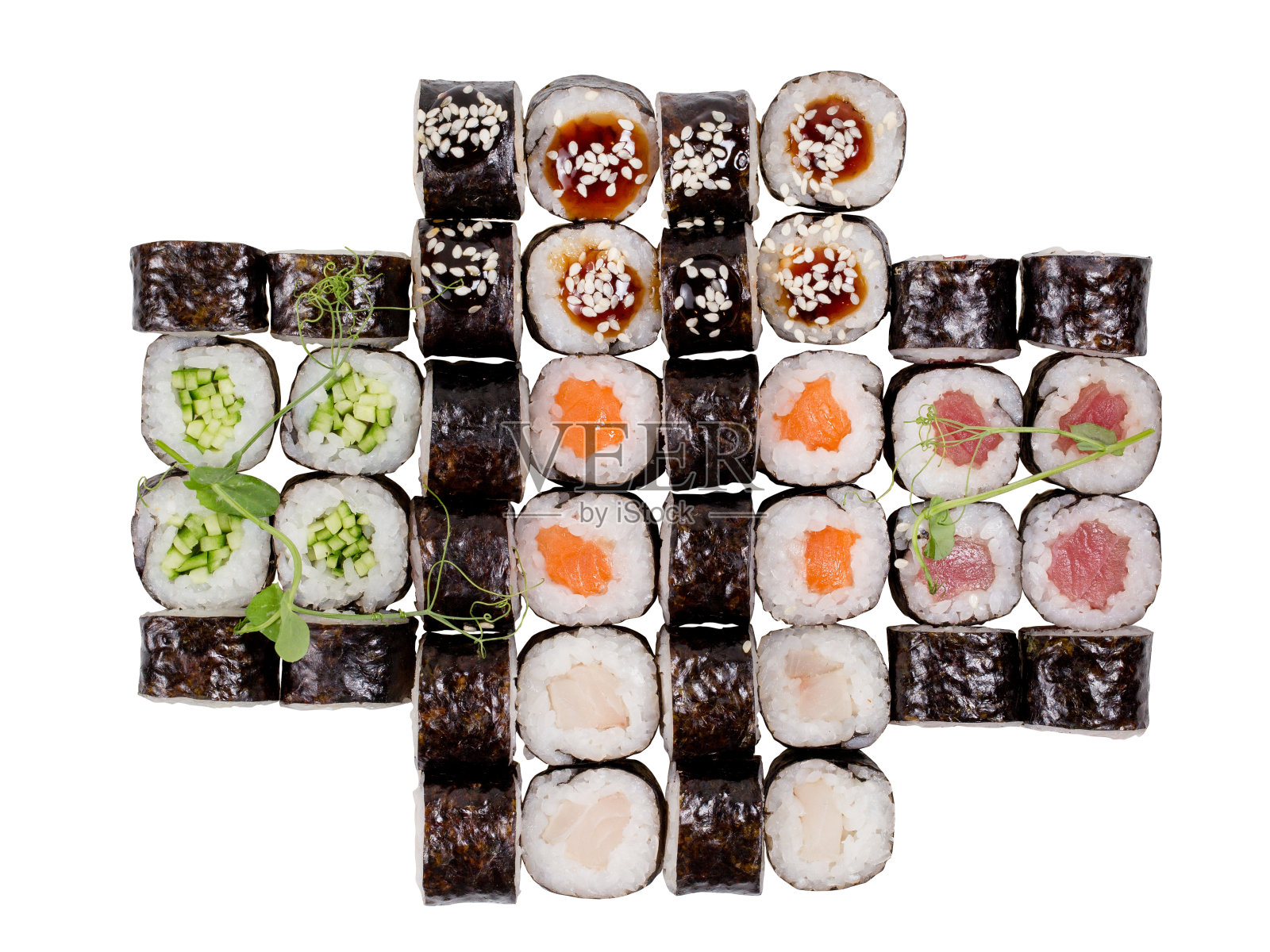 大型寿司孤立在白色背景上。照片摄影图片