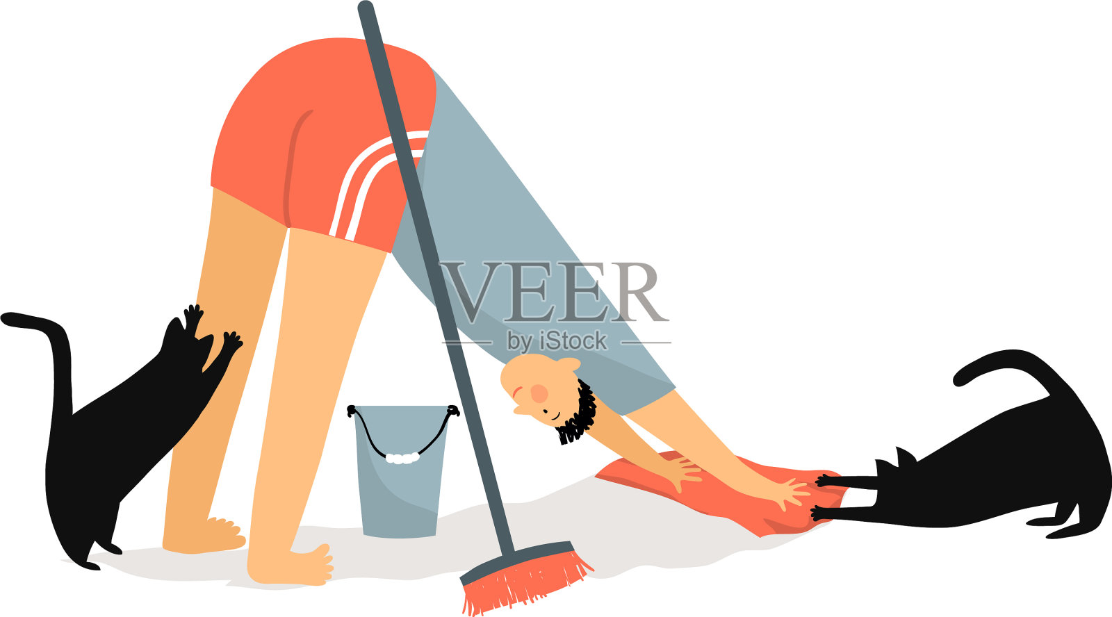 有趣的人物做瑜伽健身和清洁设计元素图片