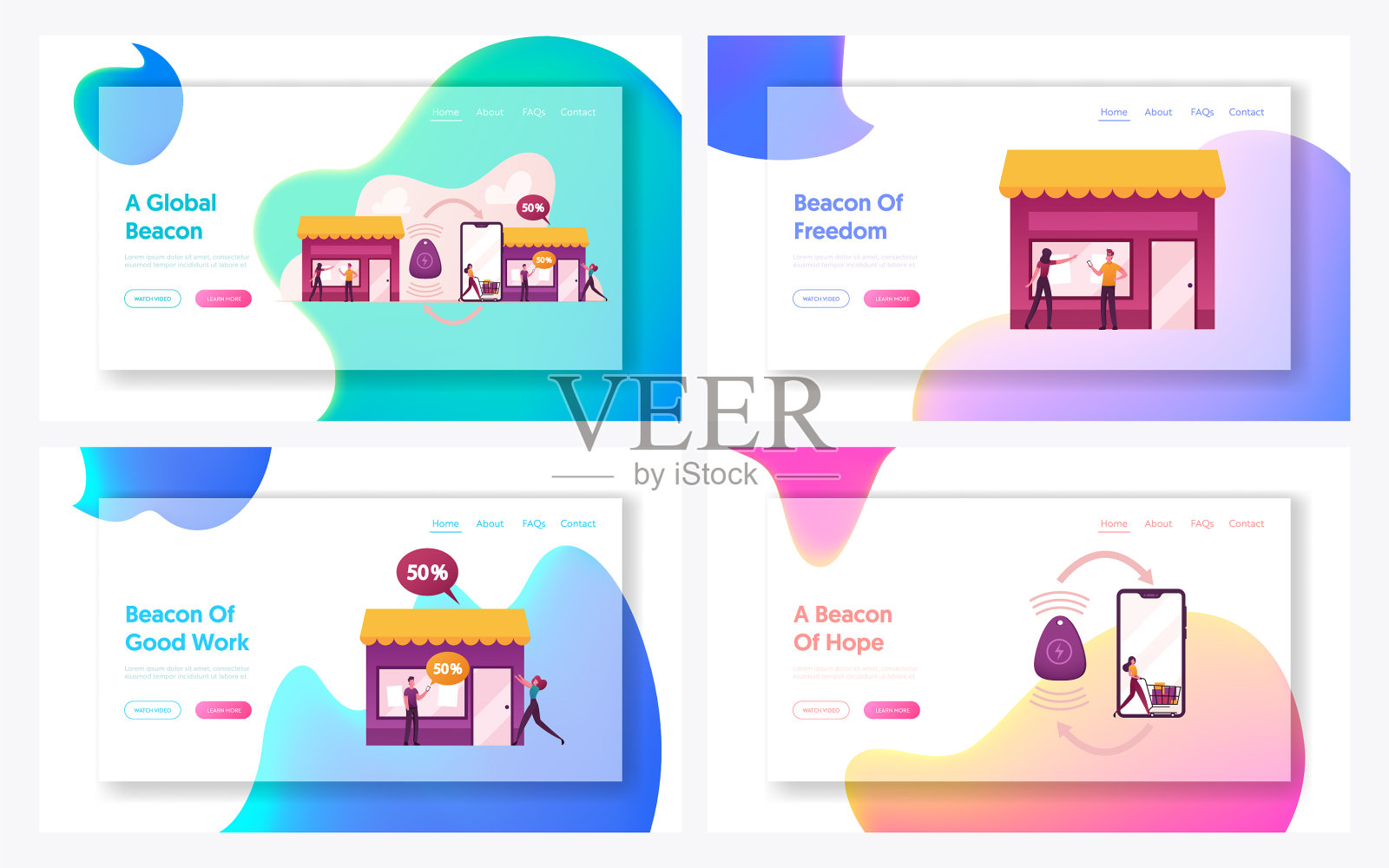 字符使用信标技术购物插画图片素材