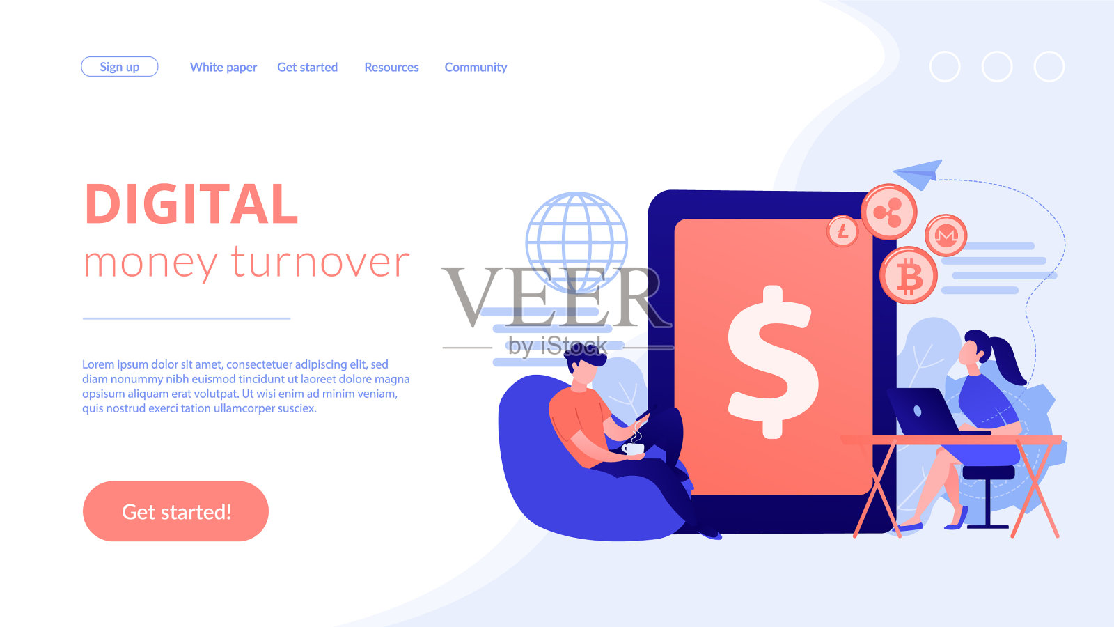 数字货币概念登陆页面设计模板素材