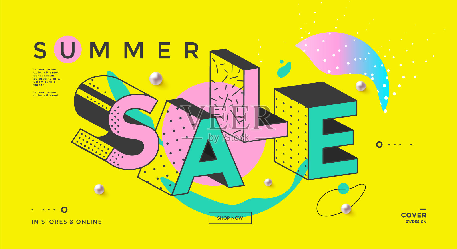 夏季销售横幅与孟菲斯排版风格设计模板素材