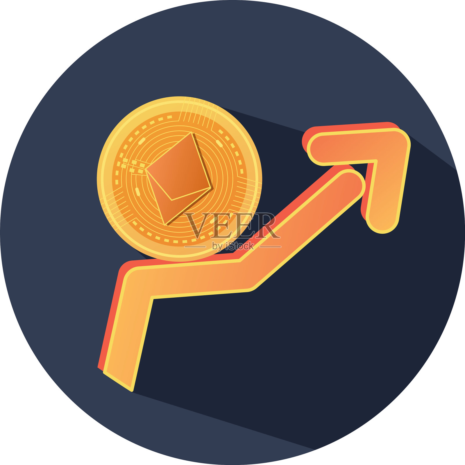 以太坊币和上升的金融箭头图标设计元素图片