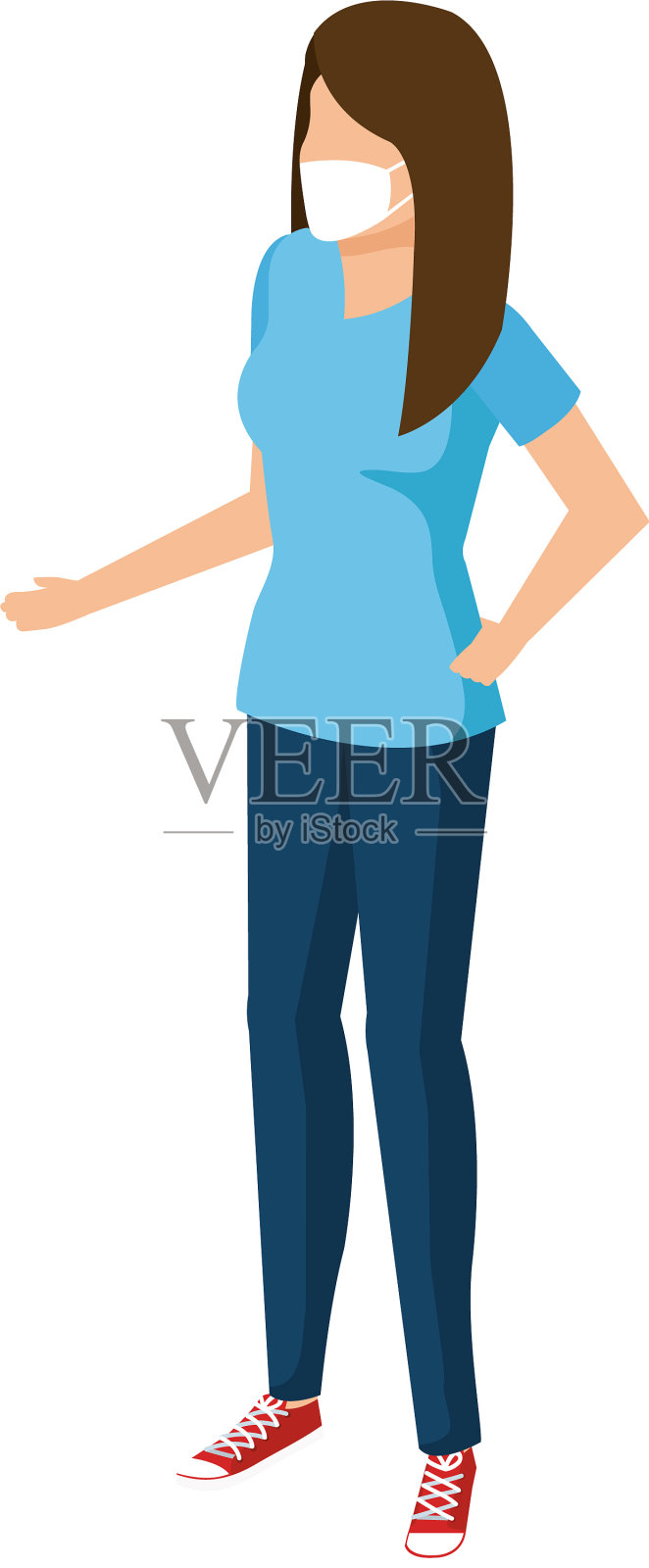 年轻女子戴着面具孤立图标设计元素图片