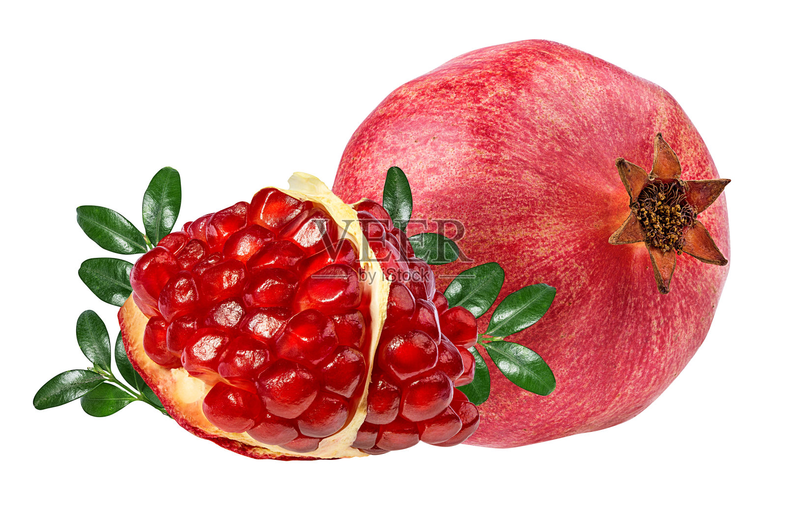 叶子孤立在白色背景上的石榴照片摄影图片